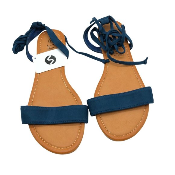 SandalUp Womens Sandals Lace Up Strappy Faux Suede Navy Blue Size 6 - Picture 2 of 5
